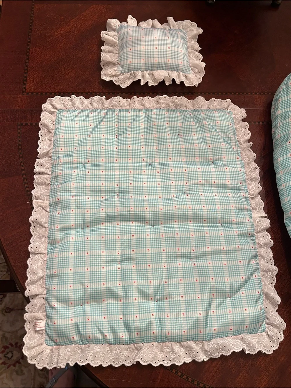 Like New American Girl Bitty Baby Plaid Quilted Bedding Set🩵🌹🩷